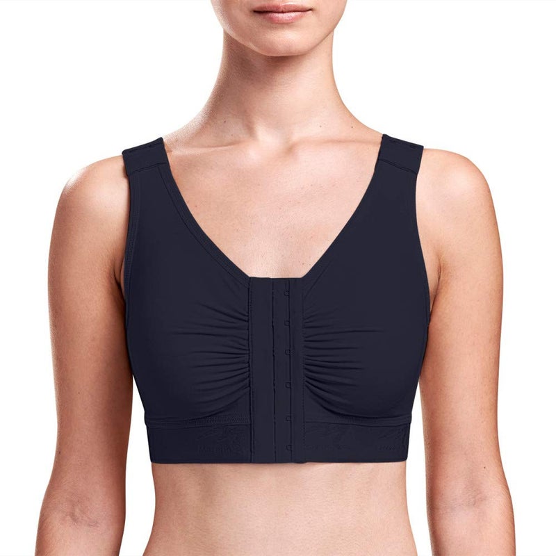 MARENA B2 Adjustable Shirred Front Shoulder Closure Post-Surgical Bra Black - Image 1